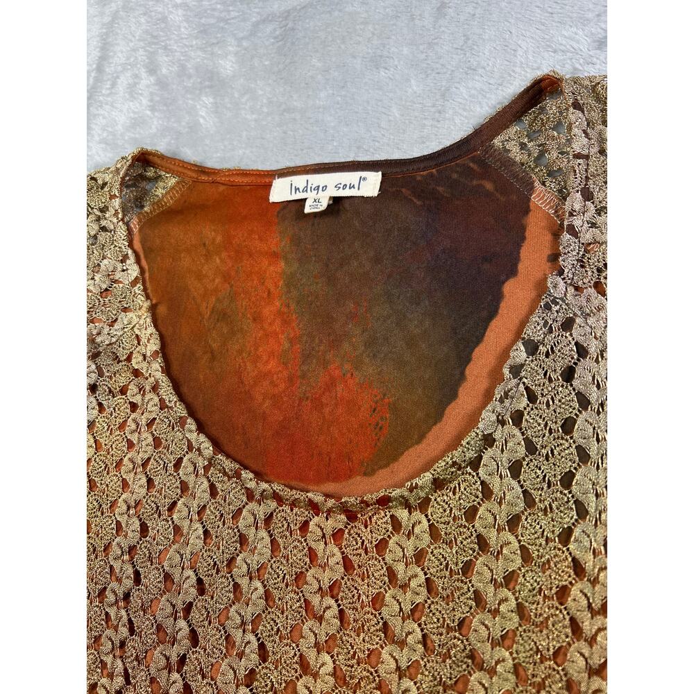 Indigo Soul Gypsy Crochet Tunic Top XL Boho Lagenlook Layered Sharkbite Hem - Picture 3 of 9